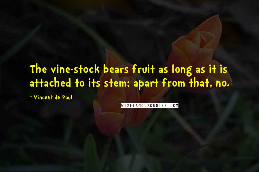 Vincent De Paul Quotes: The vine-stock bears fruit as long as it is attached to its stem; apart from that, no.