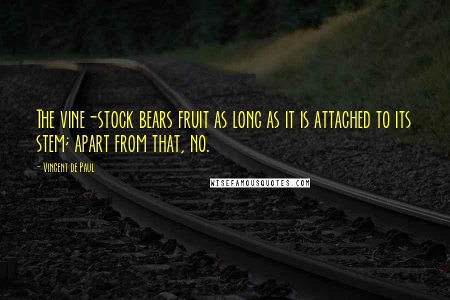 Vincent De Paul Quotes: The vine-stock bears fruit as long as it is attached to its stem; apart from that, no.
