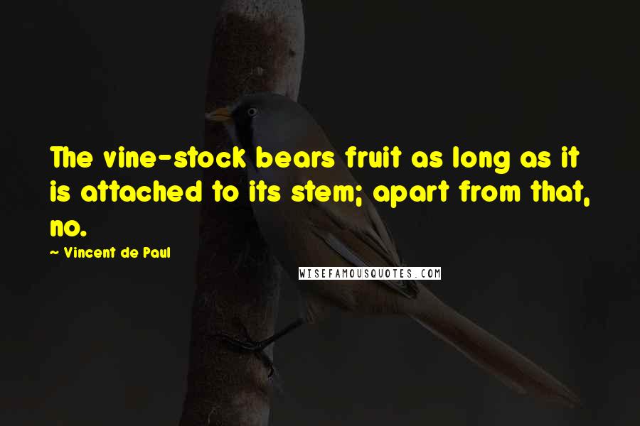 Vincent De Paul Quotes: The vine-stock bears fruit as long as it is attached to its stem; apart from that, no.