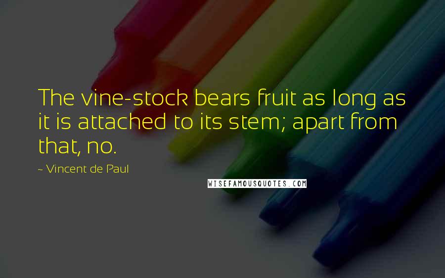 Vincent De Paul Quotes: The vine-stock bears fruit as long as it is attached to its stem; apart from that, no.