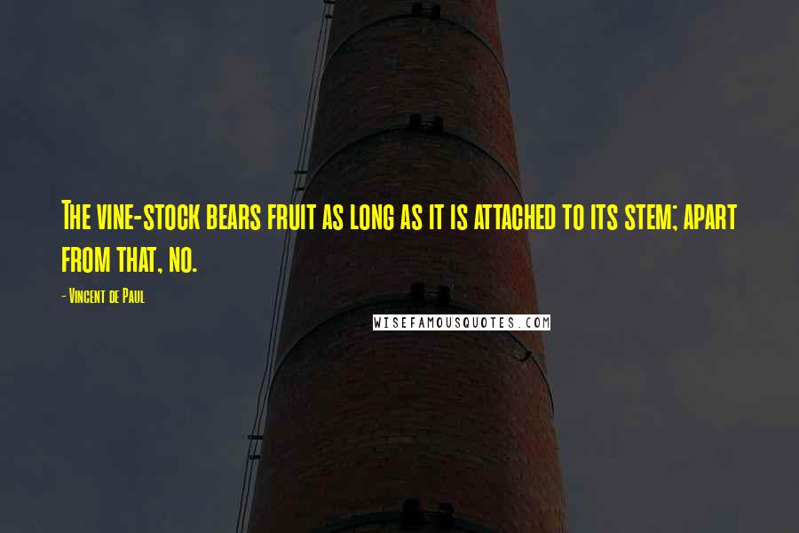 Vincent De Paul Quotes: The vine-stock bears fruit as long as it is attached to its stem; apart from that, no.