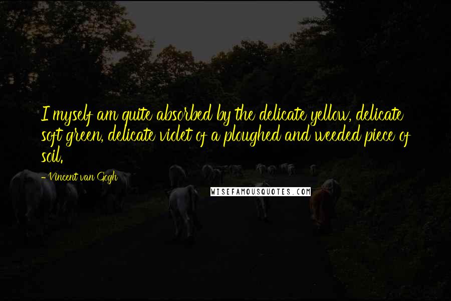 Vincent Van Gogh Quotes: I myself am quite absorbed by the delicate yellow, delicate soft green, delicate violet of a ploughed and weeded piece of soil.