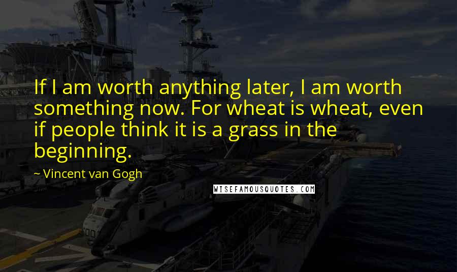 Vincent Van Gogh Quotes: If I am worth anything later, I am worth something now. For wheat is wheat, even if people think it is a grass in the beginning.