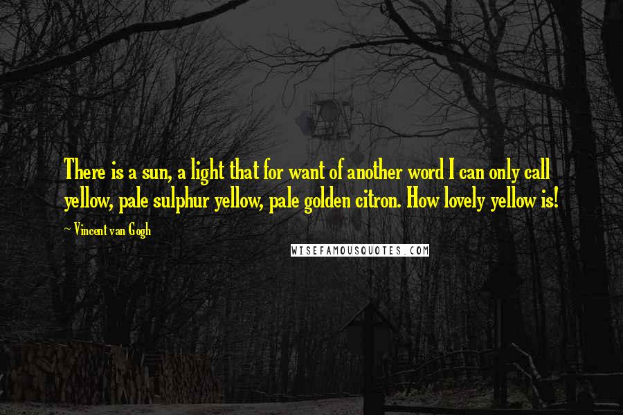 Vincent Van Gogh Quotes: There is a sun, a light that for want of another word I can only call yellow, pale sulphur yellow, pale golden citron. How lovely yellow is!