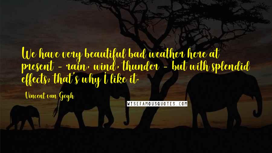 Vincent Van Gogh Quotes: We have very beautiful bad weather here at present - rain, wind, thunder - but with splendid effects; that's why I like it.