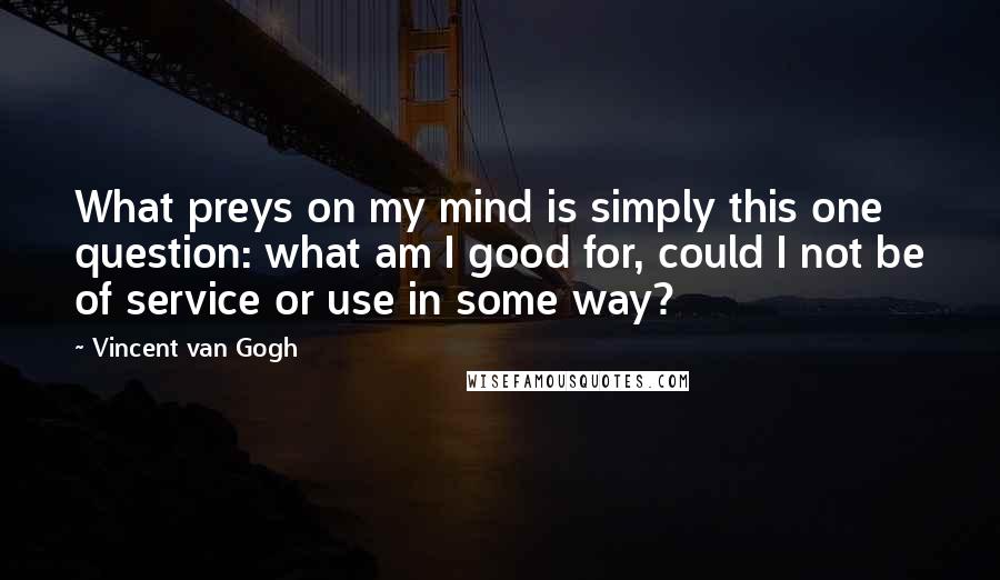 Vincent Van Gogh Quotes: What preys on my mind is simply this one question: what am I good for, could I not be of service or use in some way?