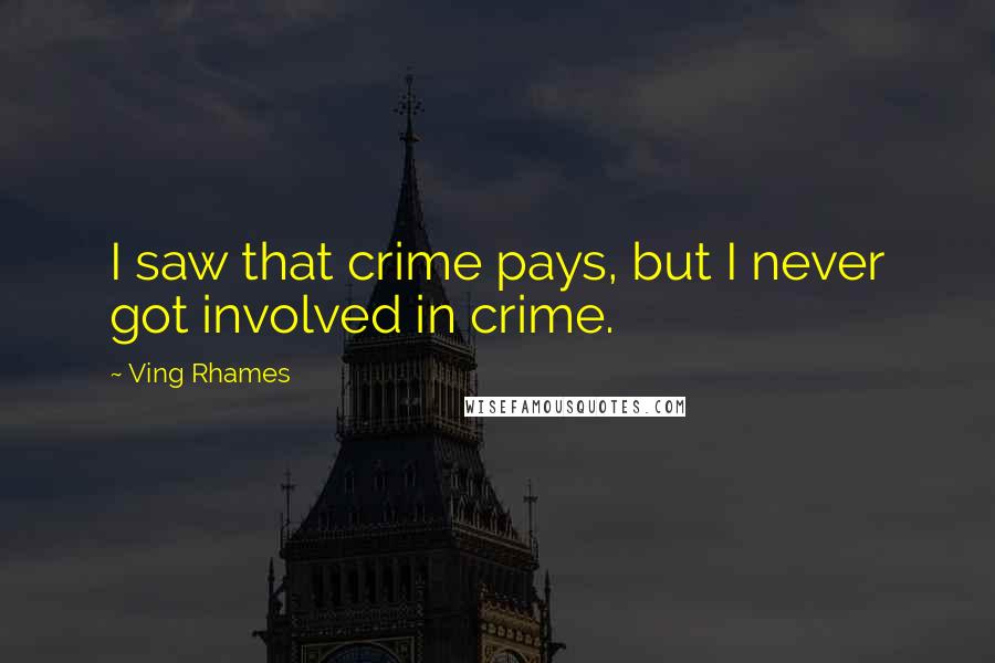 Ving Rhames Quotes: I saw that crime pays, but I never got involved in crime.