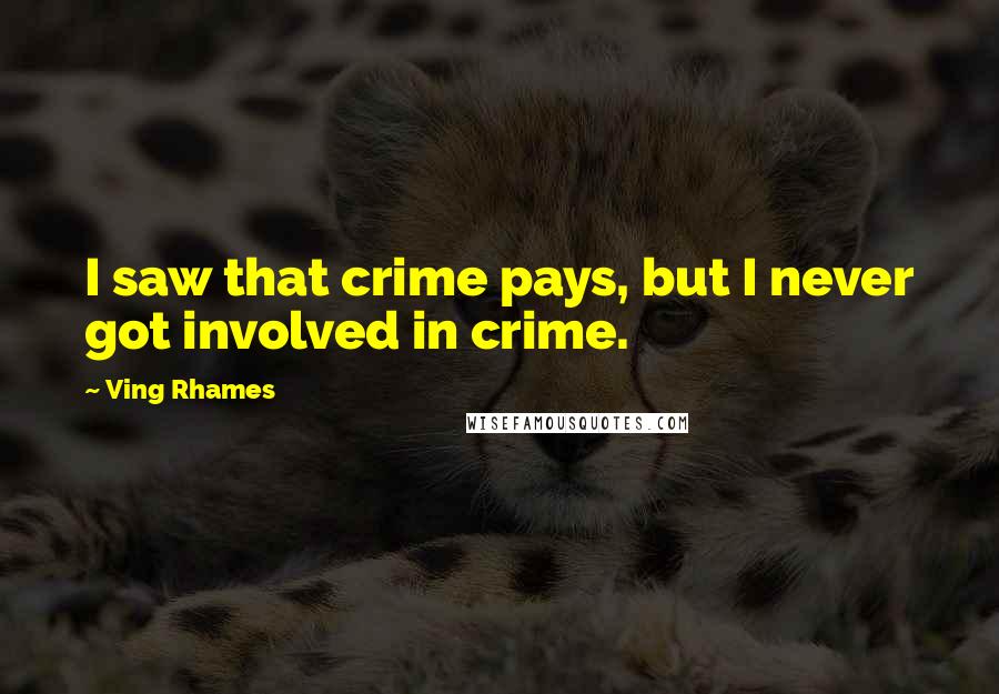 Ving Rhames Quotes: I saw that crime pays, but I never got involved in crime.