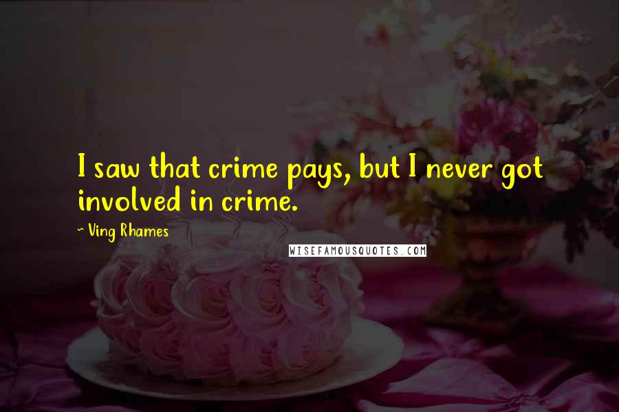 Ving Rhames Quotes: I saw that crime pays, but I never got involved in crime.