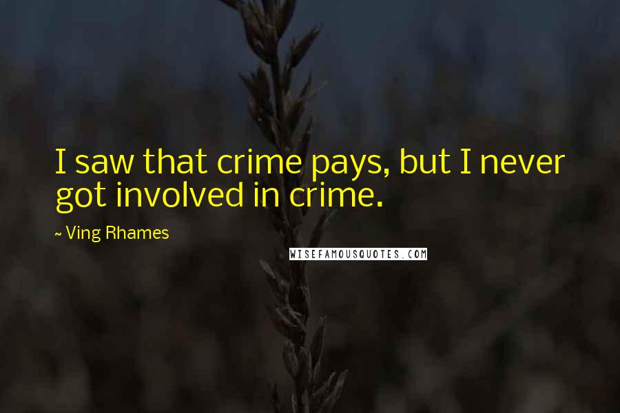 Ving Rhames Quotes: I saw that crime pays, but I never got involved in crime.