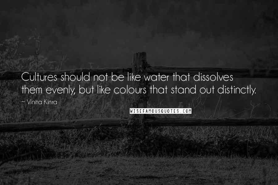 Vinita Kinra Quotes: Cultures should not be like water that dissolves them evenly, but like colours that stand out distinctly.