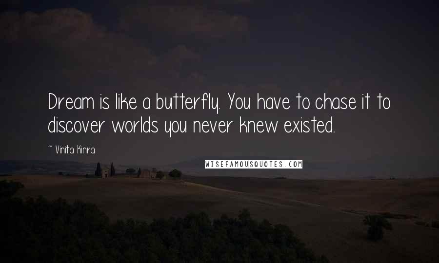 Vinita Kinra Quotes: Dream is like a butterfly. You have to chase it to discover worlds you never knew existed.