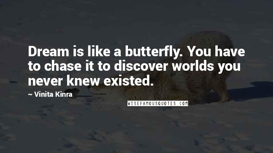 Vinita Kinra Quotes: Dream is like a butterfly. You have to chase it to discover worlds you never knew existed.