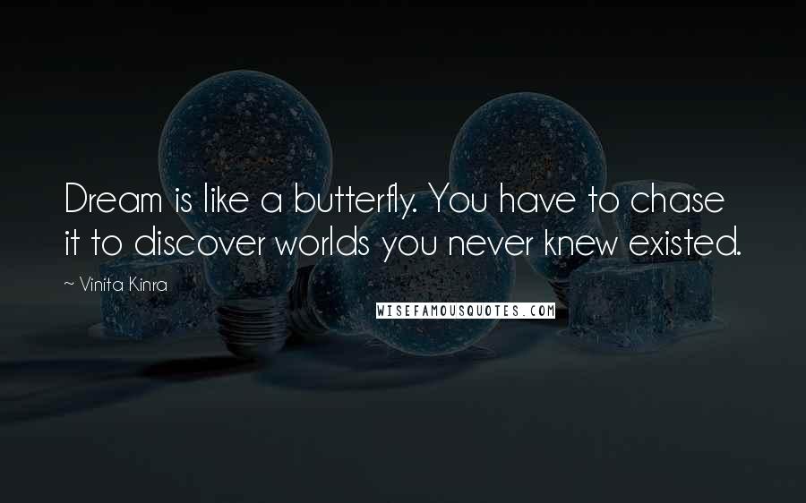 Vinita Kinra Quotes: Dream is like a butterfly. You have to chase it to discover worlds you never knew existed.