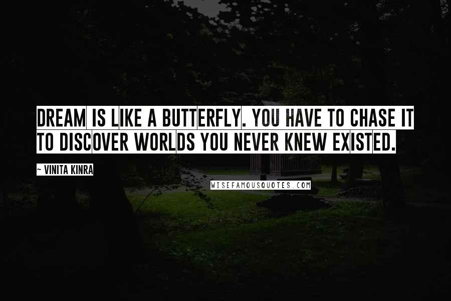 Vinita Kinra Quotes: Dream is like a butterfly. You have to chase it to discover worlds you never knew existed.