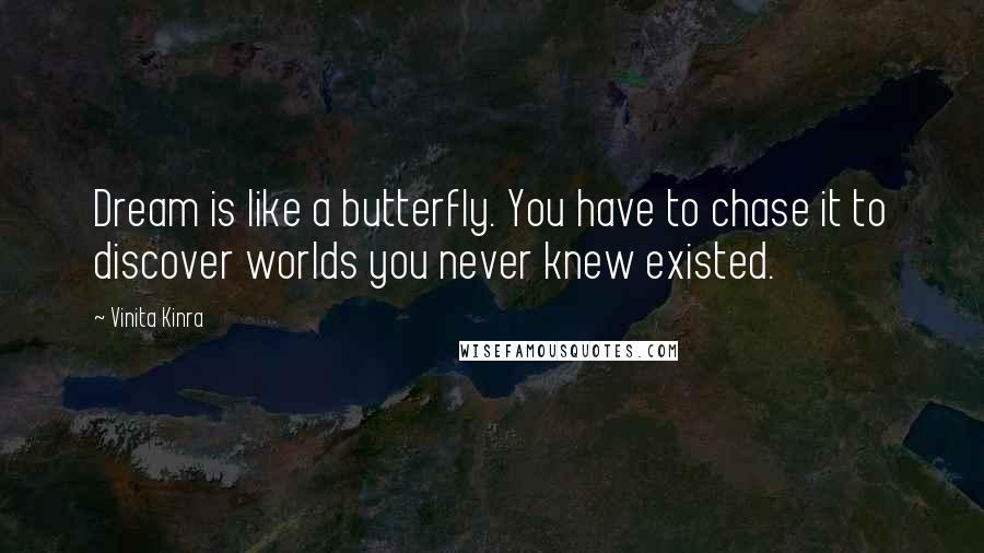 Vinita Kinra Quotes: Dream is like a butterfly. You have to chase it to discover worlds you never knew existed.