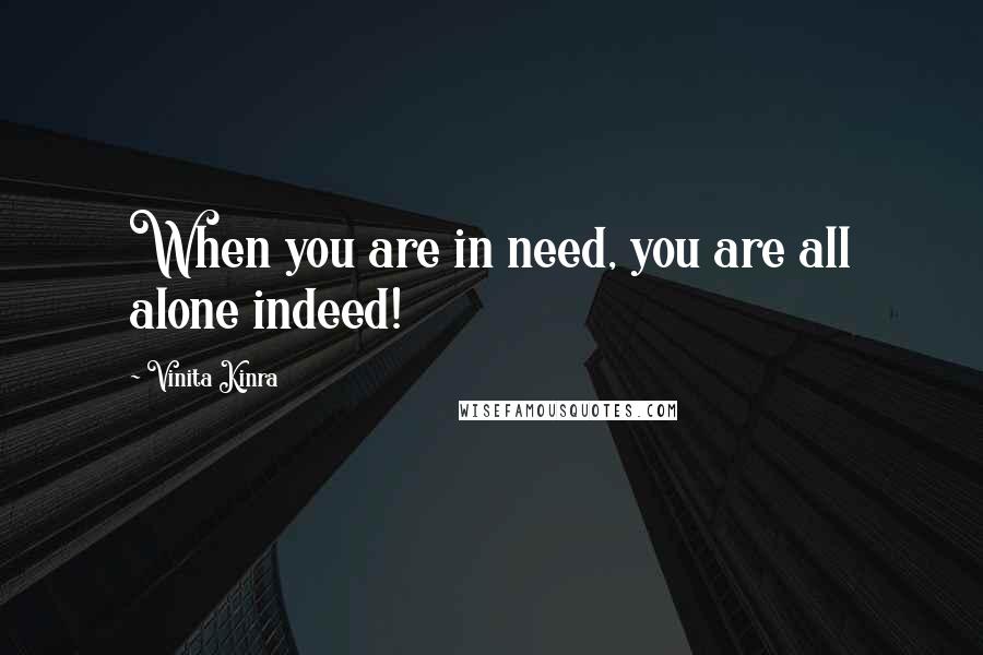 Vinita Kinra Quotes: When you are in need, you are all alone indeed!