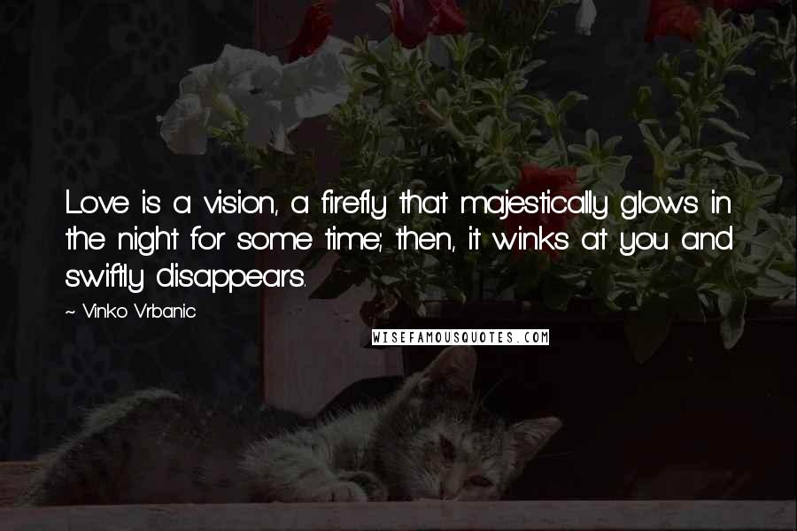 Vinko Vrbanic Quotes: Love is a vision, a firefly that majestically glows in the night for some time; then, it winks at you and swiftly disappears.