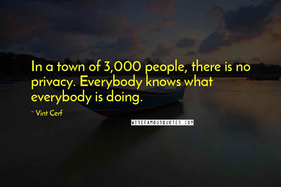 Vint Cerf Quotes: In a town of 3,000 people, there is no privacy. Everybody knows what everybody is doing.