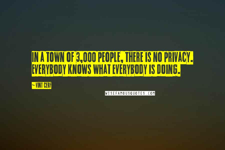 Vint Cerf Quotes: In a town of 3,000 people, there is no privacy. Everybody knows what everybody is doing.
