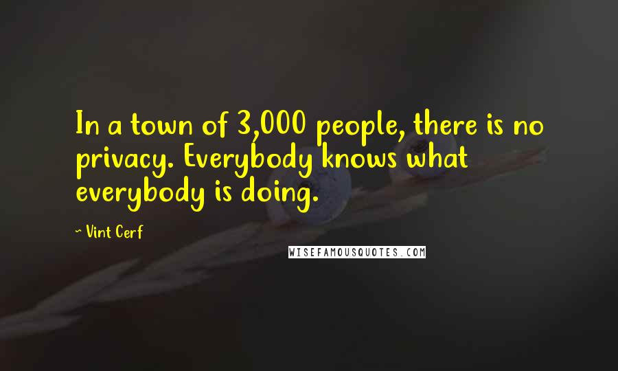 Vint Cerf Quotes: In a town of 3,000 people, there is no privacy. Everybody knows what everybody is doing.