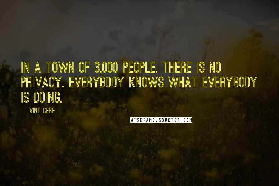 Vint Cerf Quotes: In a town of 3,000 people, there is no privacy. Everybody knows what everybody is doing.