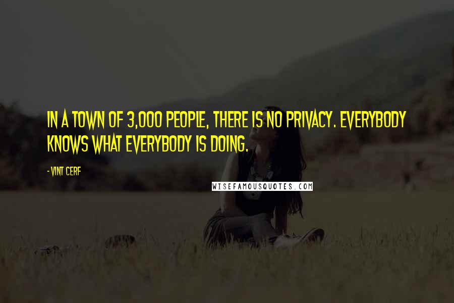 Vint Cerf Quotes: In a town of 3,000 people, there is no privacy. Everybody knows what everybody is doing.