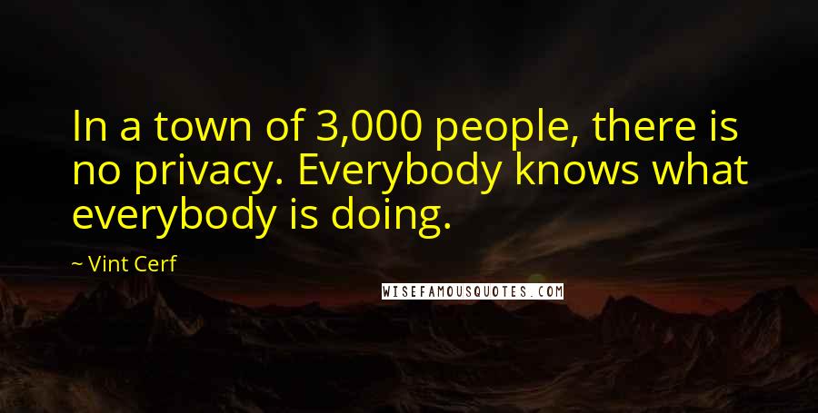 Vint Cerf Quotes: In a town of 3,000 people, there is no privacy. Everybody knows what everybody is doing.