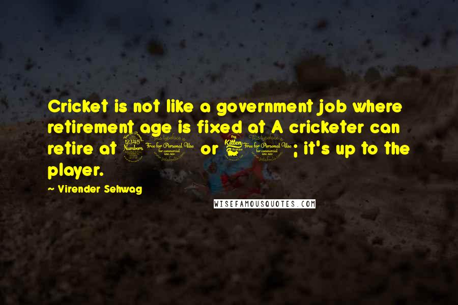 Virender Sehwag Quotes: Cricket is not like a government job where retirement age is fixed at A cricketer can retire at 30 or 60; it's up to the player.