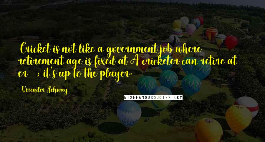 Virender Sehwag Quotes: Cricket is not like a government job where retirement age is fixed at A cricketer can retire at 30 or 60; it's up to the player.