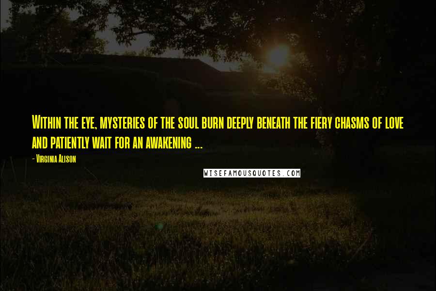 Virginia Alison Quotes: Within the eye, mysteries of the soul burn deeply beneath the fiery chasms of love and patiently wait for an awakening ...