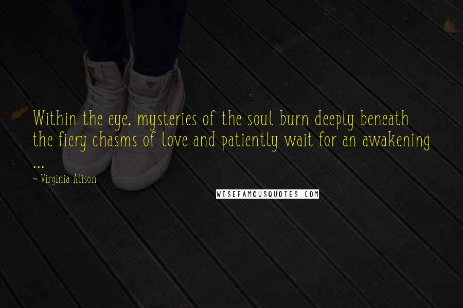 Virginia Alison Quotes: Within the eye, mysteries of the soul burn deeply beneath the fiery chasms of love and patiently wait for an awakening ...