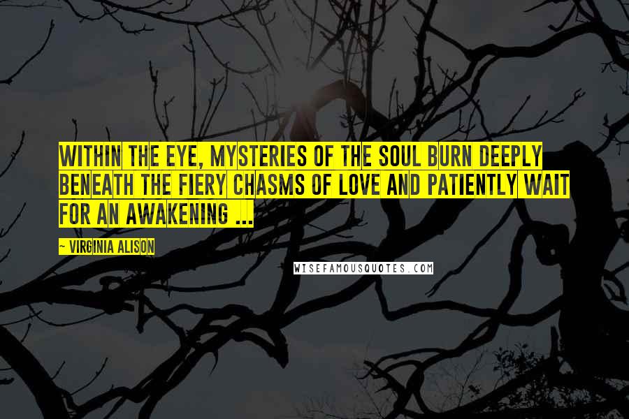 Virginia Alison Quotes: Within the eye, mysteries of the soul burn deeply beneath the fiery chasms of love and patiently wait for an awakening ...