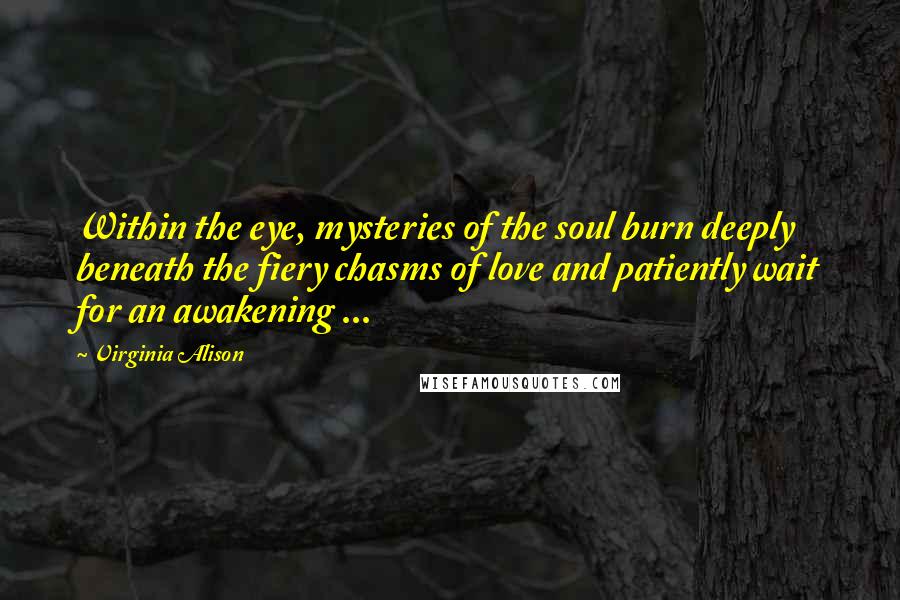 Virginia Alison Quotes: Within the eye, mysteries of the soul burn deeply beneath the fiery chasms of love and patiently wait for an awakening ...