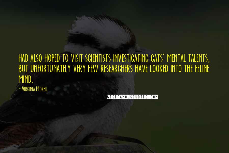 Virginia Morell Quotes: had also hoped to visit scientists investigating cats' mental talents, but unfortunately very few researchers have looked into the feline mind.