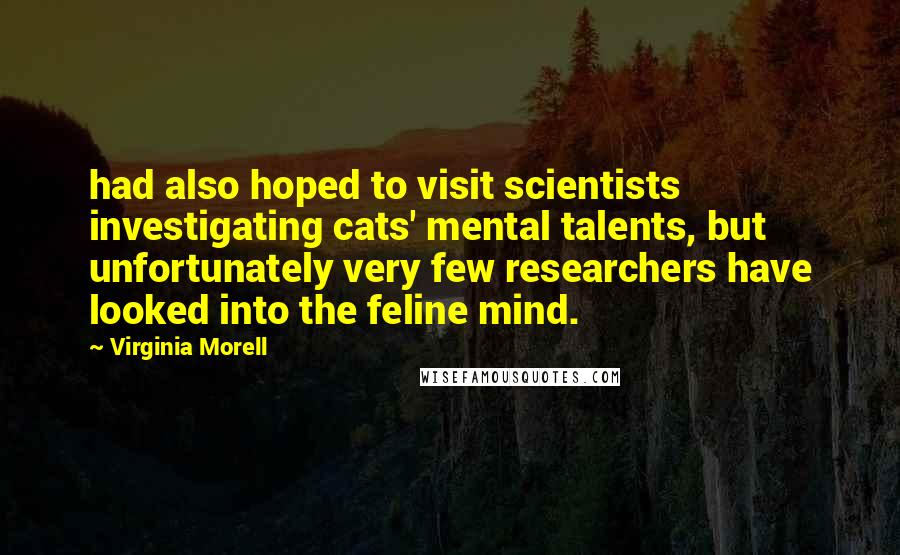 Virginia Morell Quotes: had also hoped to visit scientists investigating cats' mental talents, but unfortunately very few researchers have looked into the feline mind.