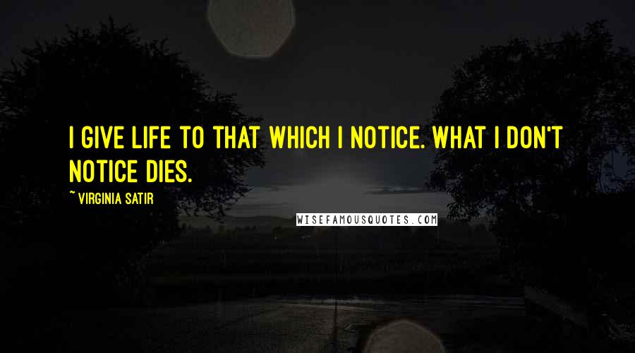 Virginia Satir Quotes: I give life to that which I notice. What I don't notice dies.