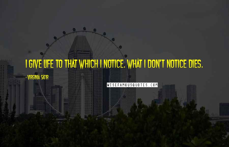 Virginia Satir Quotes: I give life to that which I notice. What I don't notice dies.