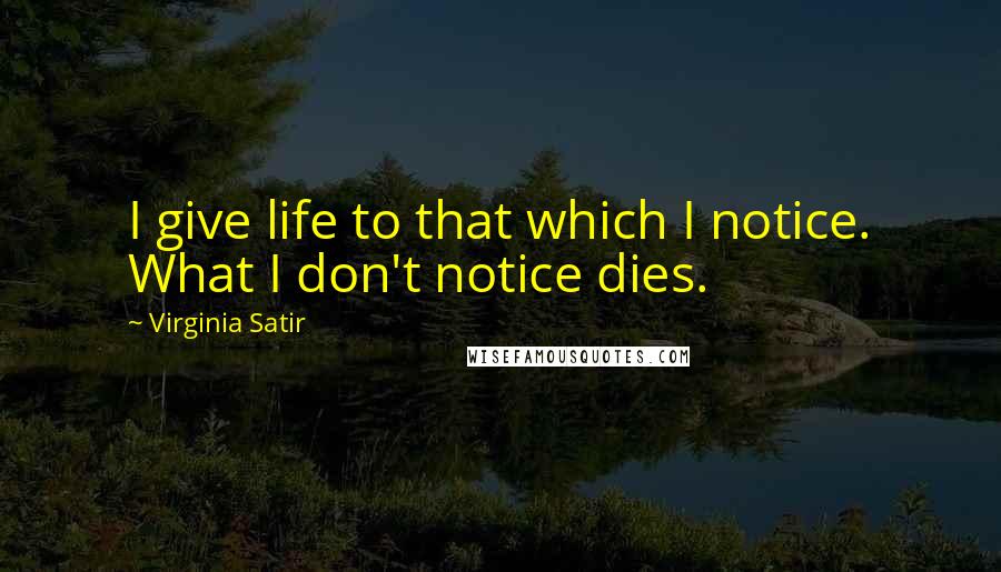 Virginia Satir Quotes: I give life to that which I notice. What I don't notice dies.