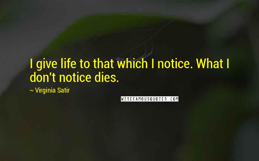 Virginia Satir Quotes: I give life to that which I notice. What I don't notice dies.