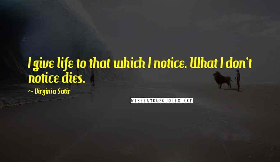 Virginia Satir Quotes: I give life to that which I notice. What I don't notice dies.