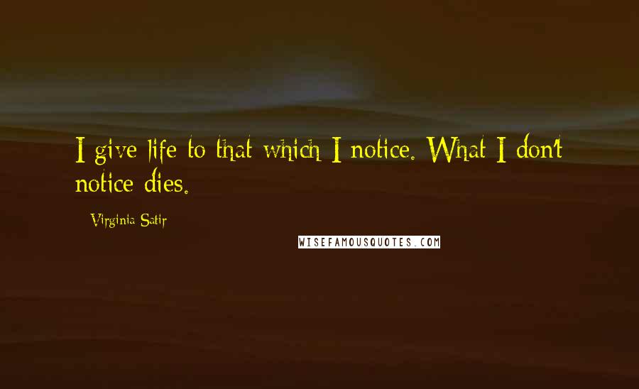 Virginia Satir Quotes: I give life to that which I notice. What I don't notice dies.