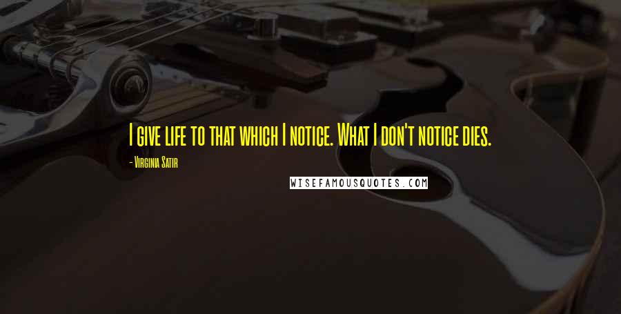 Virginia Satir Quotes: I give life to that which I notice. What I don't notice dies.