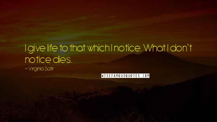 Virginia Satir Quotes: I give life to that which I notice. What I don't notice dies.