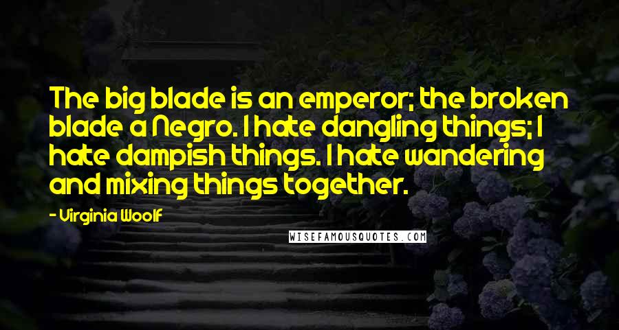 Virginia Woolf Quotes: The big blade is an emperor; the broken blade a Negro. I hate dangling things; I hate dampish things. I hate wandering and mixing things together.