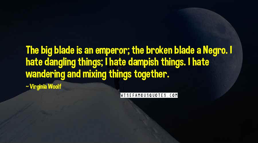 Virginia Woolf Quotes: The big blade is an emperor; the broken blade a Negro. I hate dangling things; I hate dampish things. I hate wandering and mixing things together.