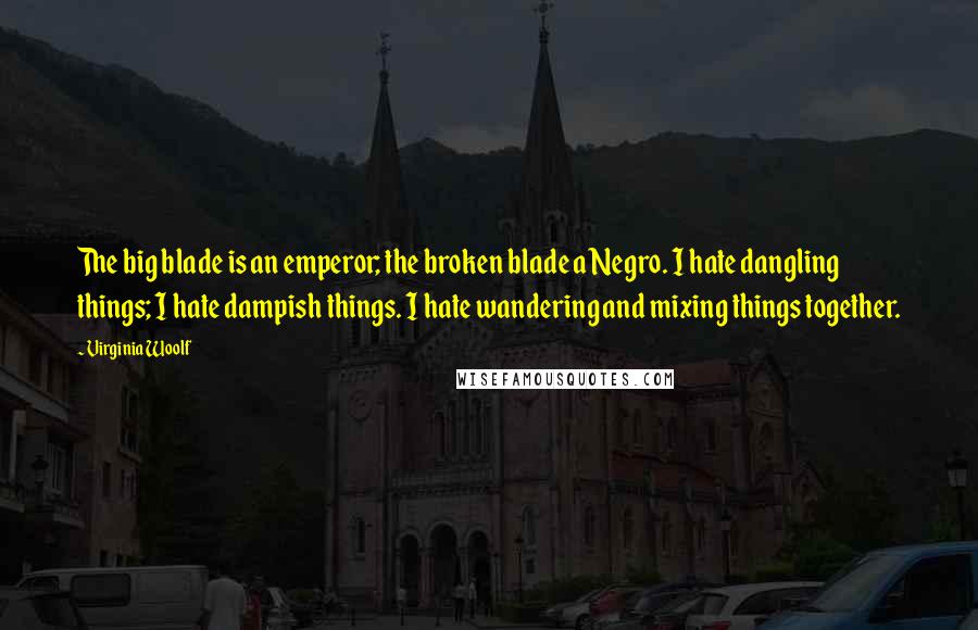 Virginia Woolf Quotes: The big blade is an emperor; the broken blade a Negro. I hate dangling things; I hate dampish things. I hate wandering and mixing things together.