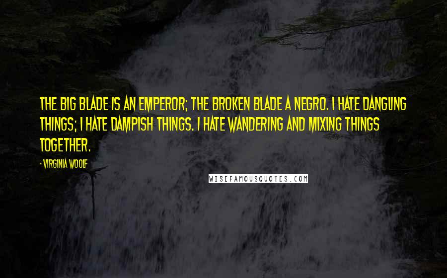 Virginia Woolf Quotes: The big blade is an emperor; the broken blade a Negro. I hate dangling things; I hate dampish things. I hate wandering and mixing things together.