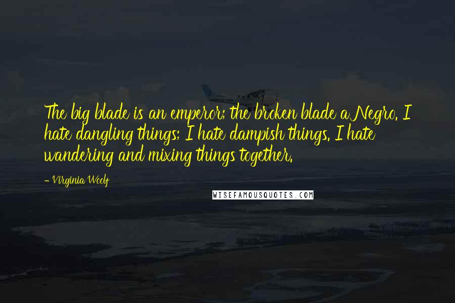 Virginia Woolf Quotes: The big blade is an emperor; the broken blade a Negro. I hate dangling things; I hate dampish things. I hate wandering and mixing things together.