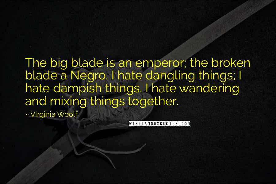 Virginia Woolf Quotes: The big blade is an emperor; the broken blade a Negro. I hate dangling things; I hate dampish things. I hate wandering and mixing things together.